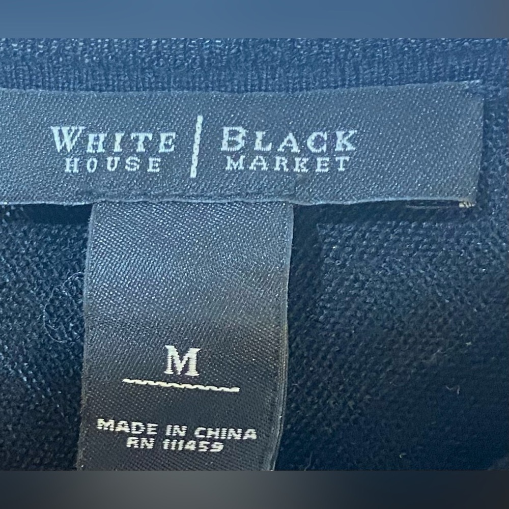 White House Black Market Tunic Pullover Sweater Size M Black 3/4 Sleeves - Picture 2 of 5